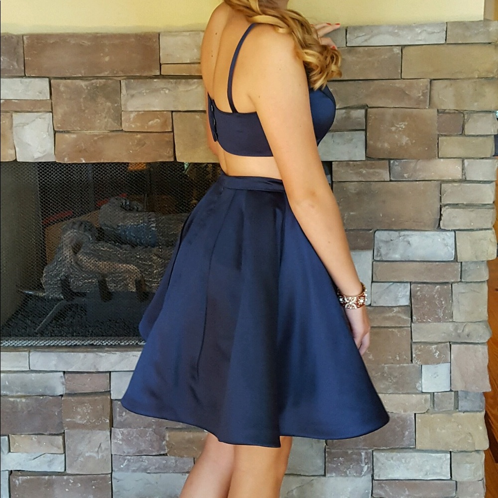 Navy open back dress!